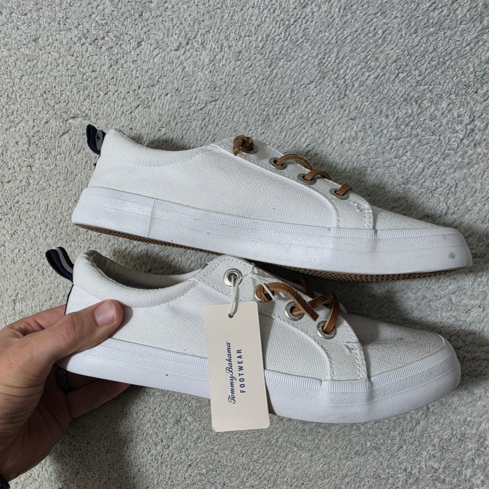 Tommy Bahama Sneakers Women Size 8 White Canvas Leather Laces Nautical Low Top - Picture 3 of 7